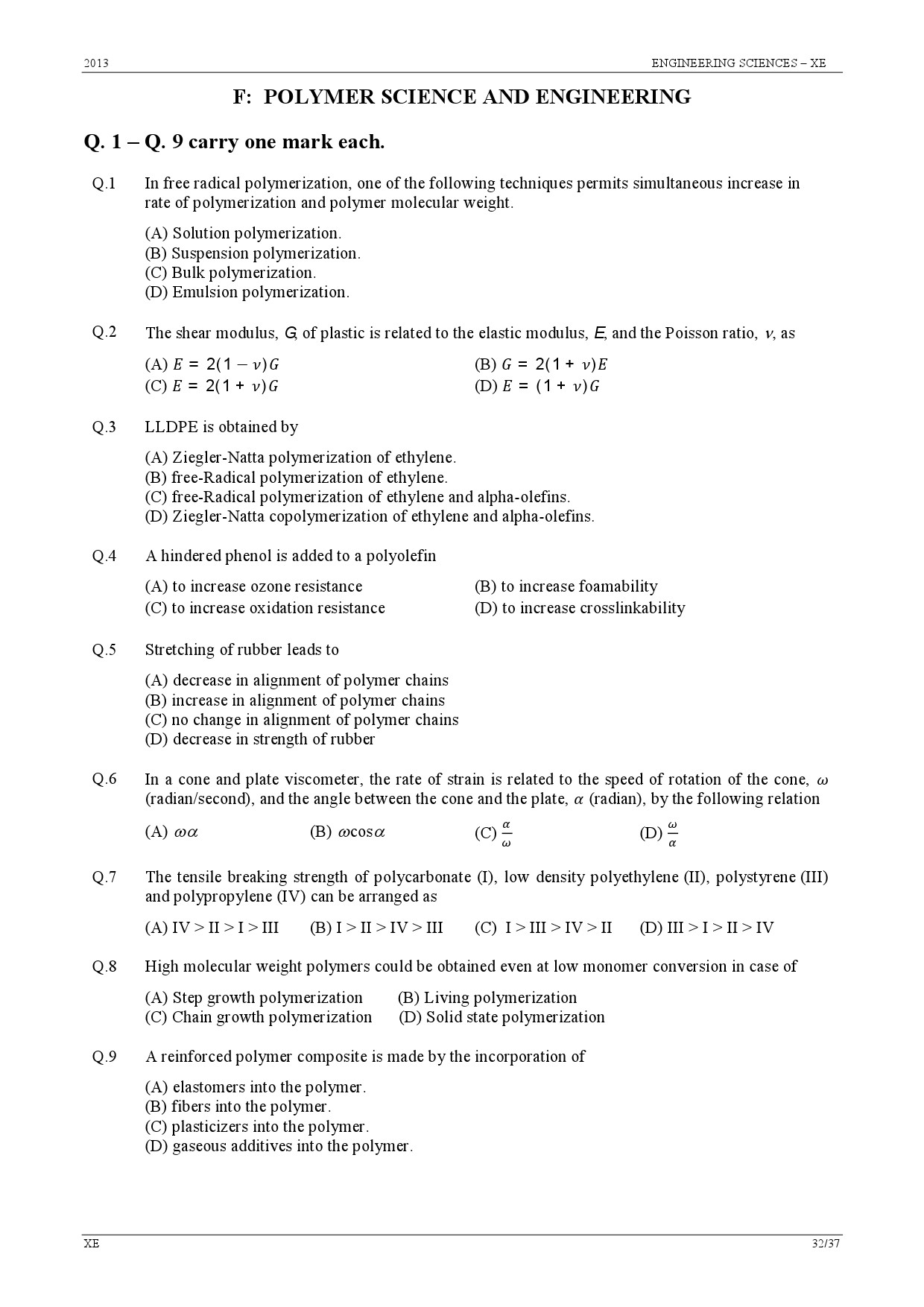 GATE Exam Question Paper 2013 Engineering Sciences 32