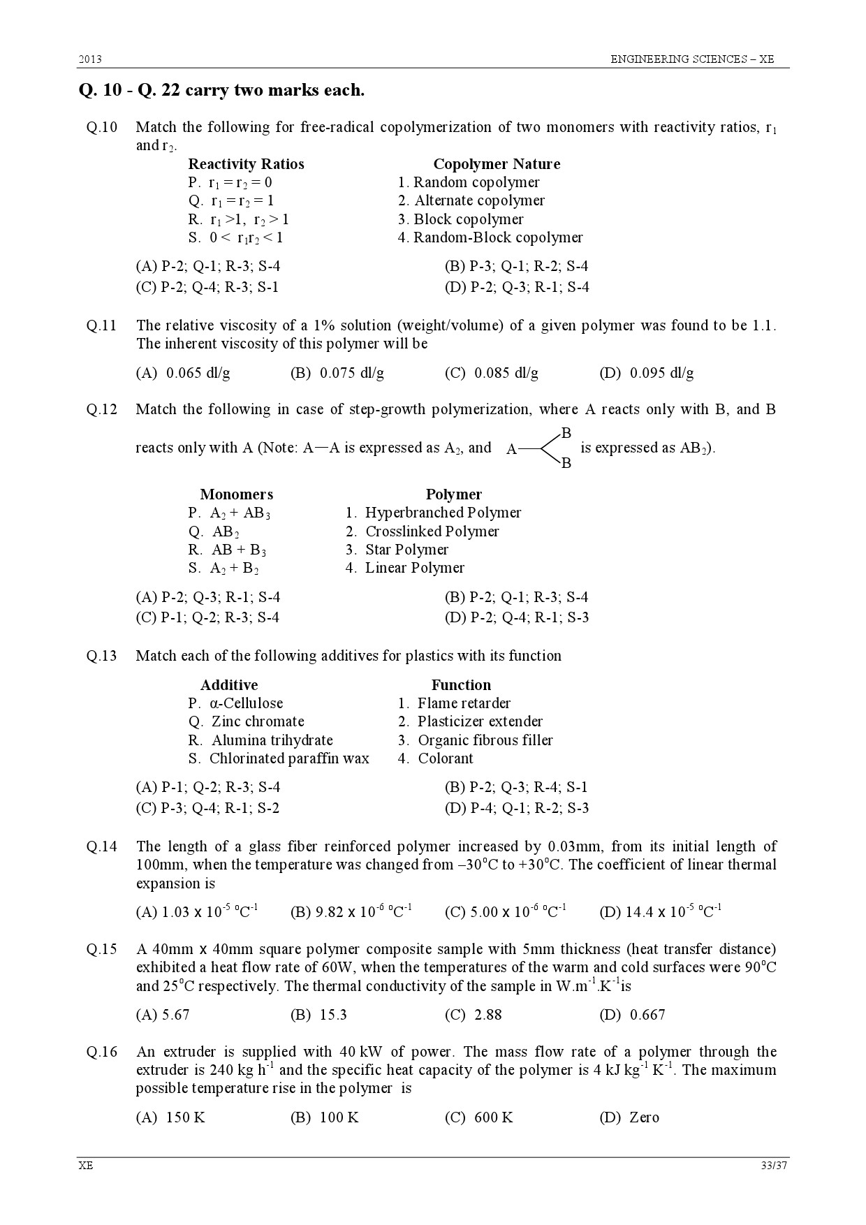 GATE Exam Question Paper 2013 Engineering Sciences 33