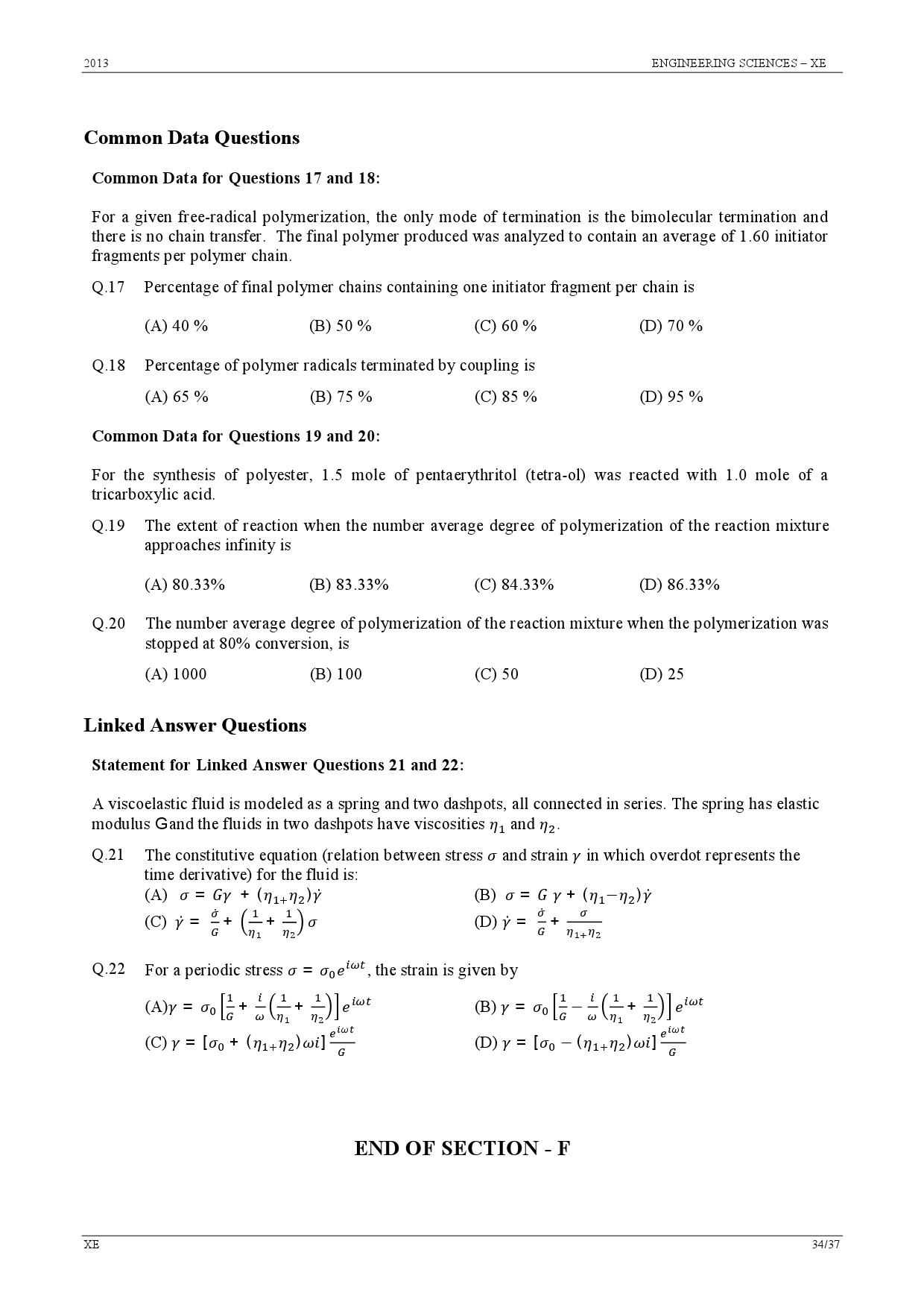 GATE Exam Question Paper 2013 Engineering Sciences 34