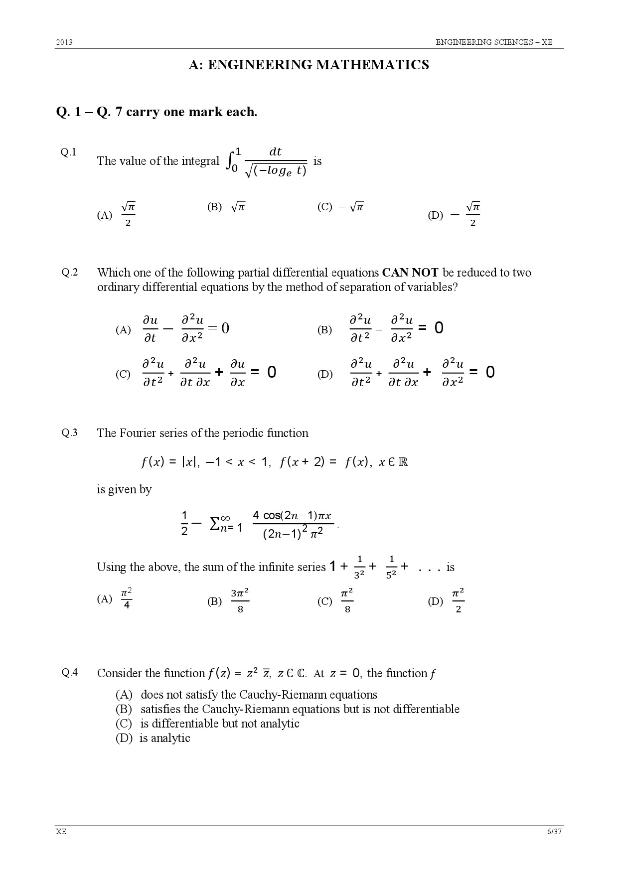 GATE Exam Question Paper 2013 Engineering Sciences 6