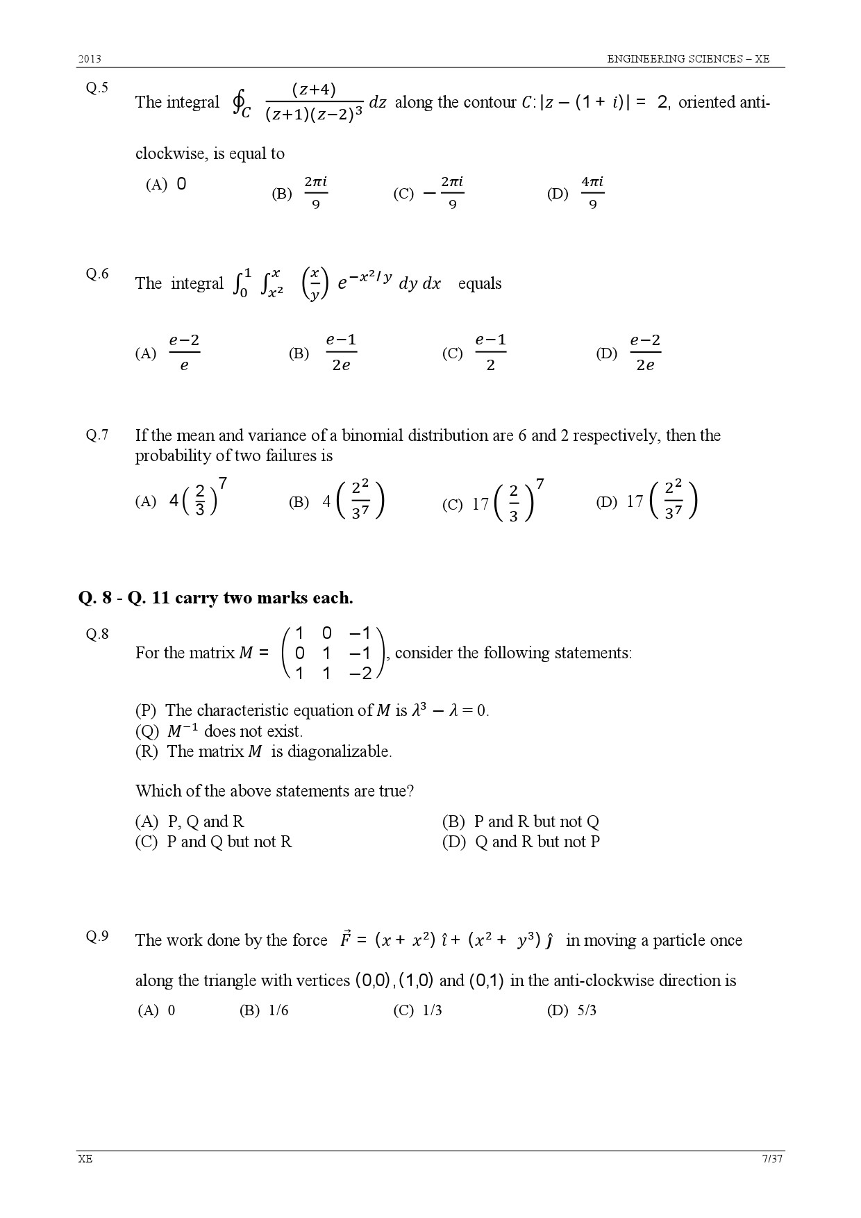GATE Exam Question Paper 2013 Engineering Sciences 7