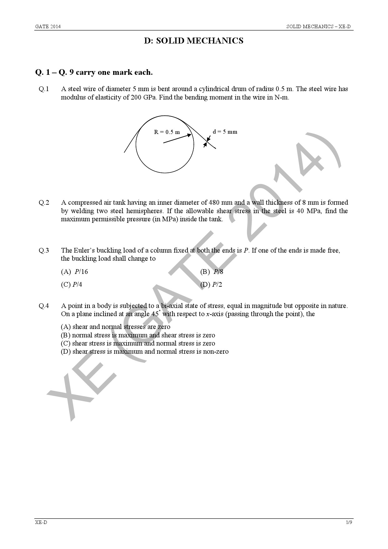 GATE Exam Question Paper 2014 Engineering Sciences 22