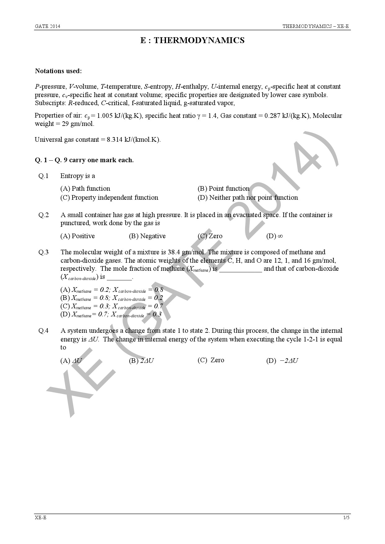 GATE Exam Question Paper 2014 Engineering Sciences 31