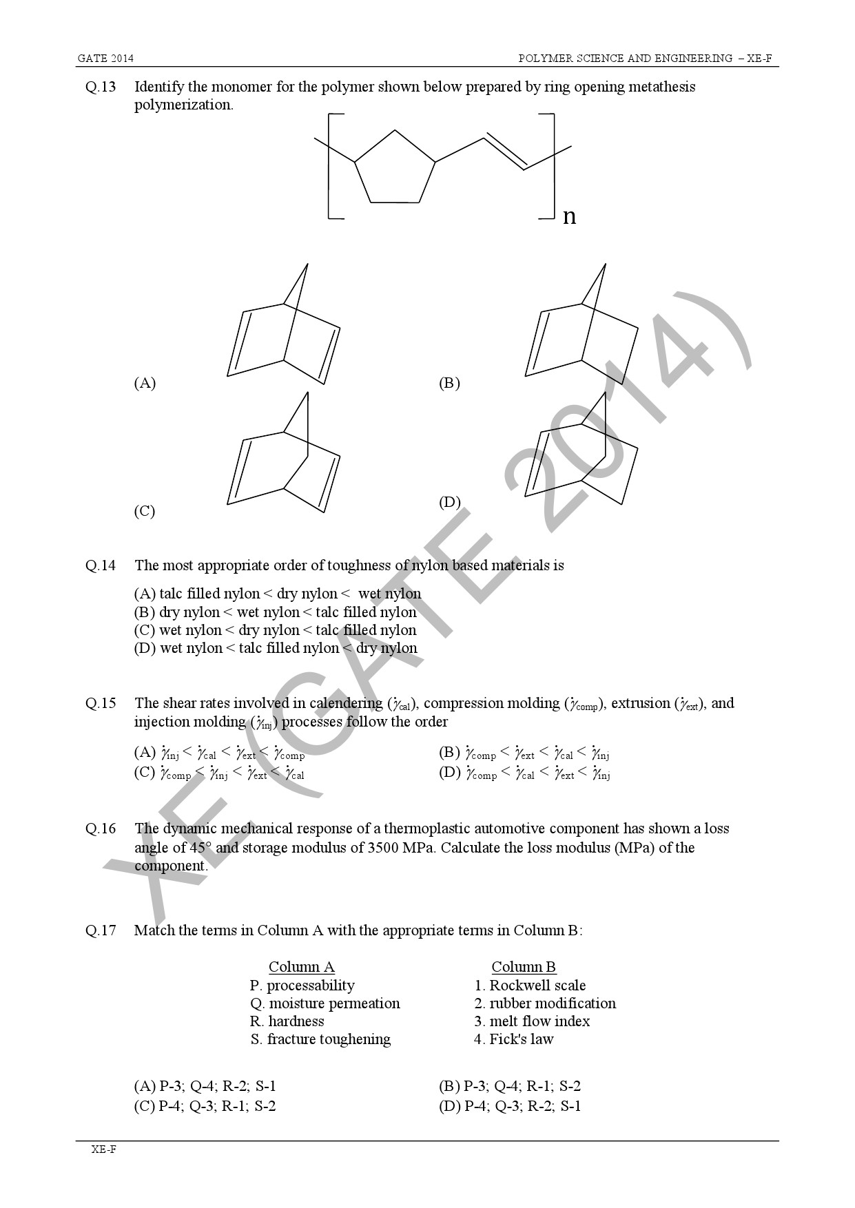 GATE Exam Question Paper 2014 Engineering Sciences 38