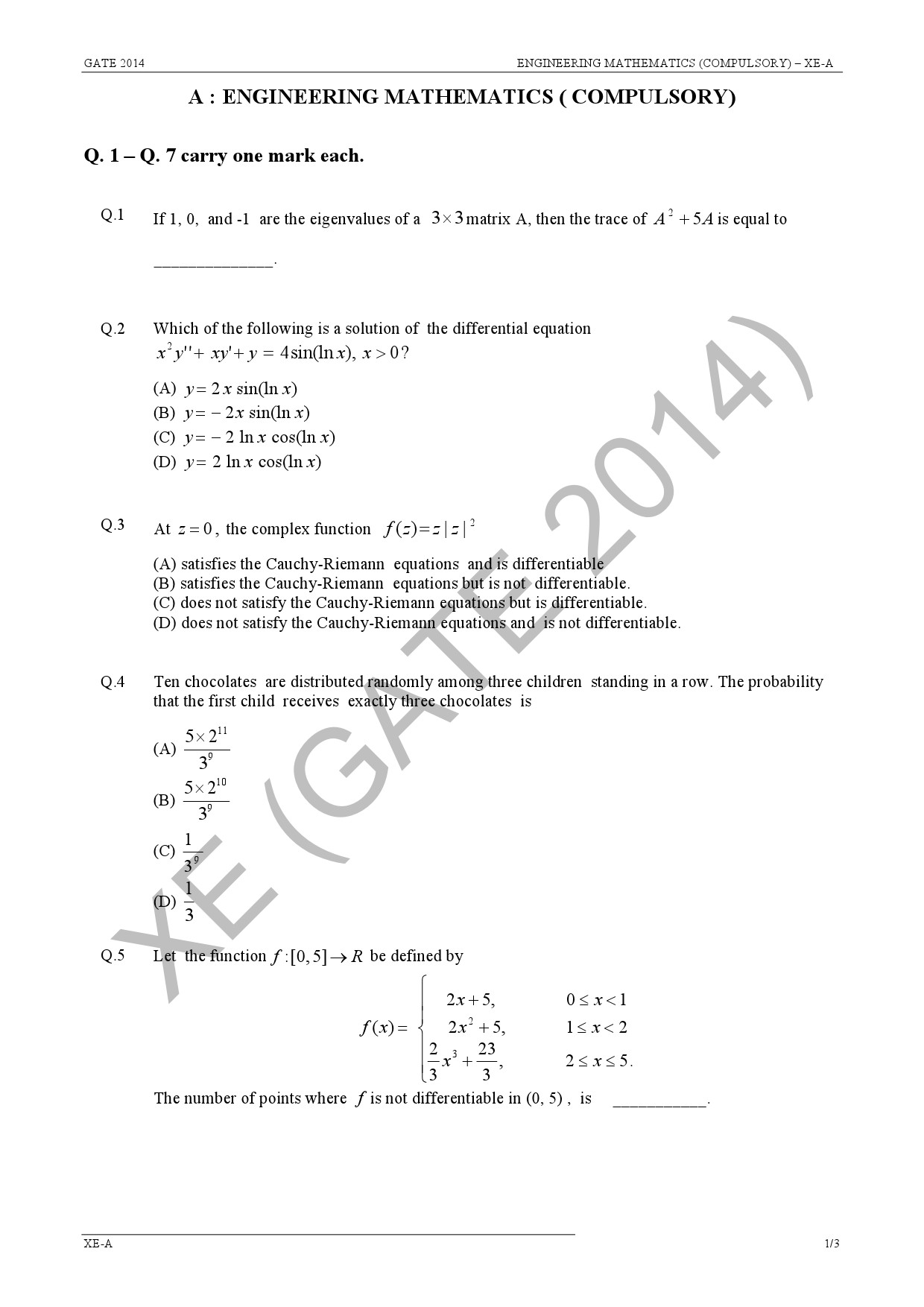 GATE Exam Question Paper 2014 Engineering Sciences 7