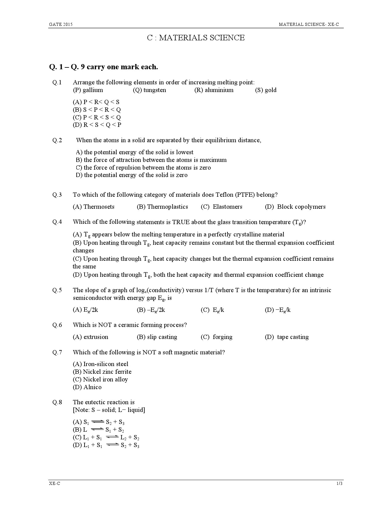 GATE Exam Question Paper 2015 Engineering Sciences 10