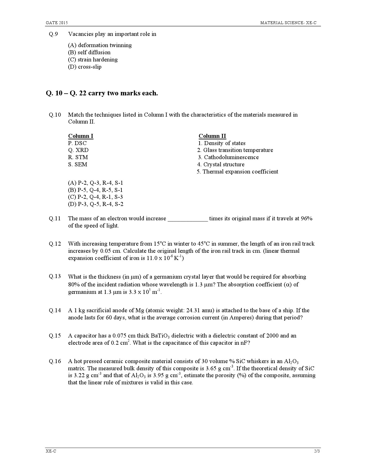 GATE Exam Question Paper 2015 Engineering Sciences 11