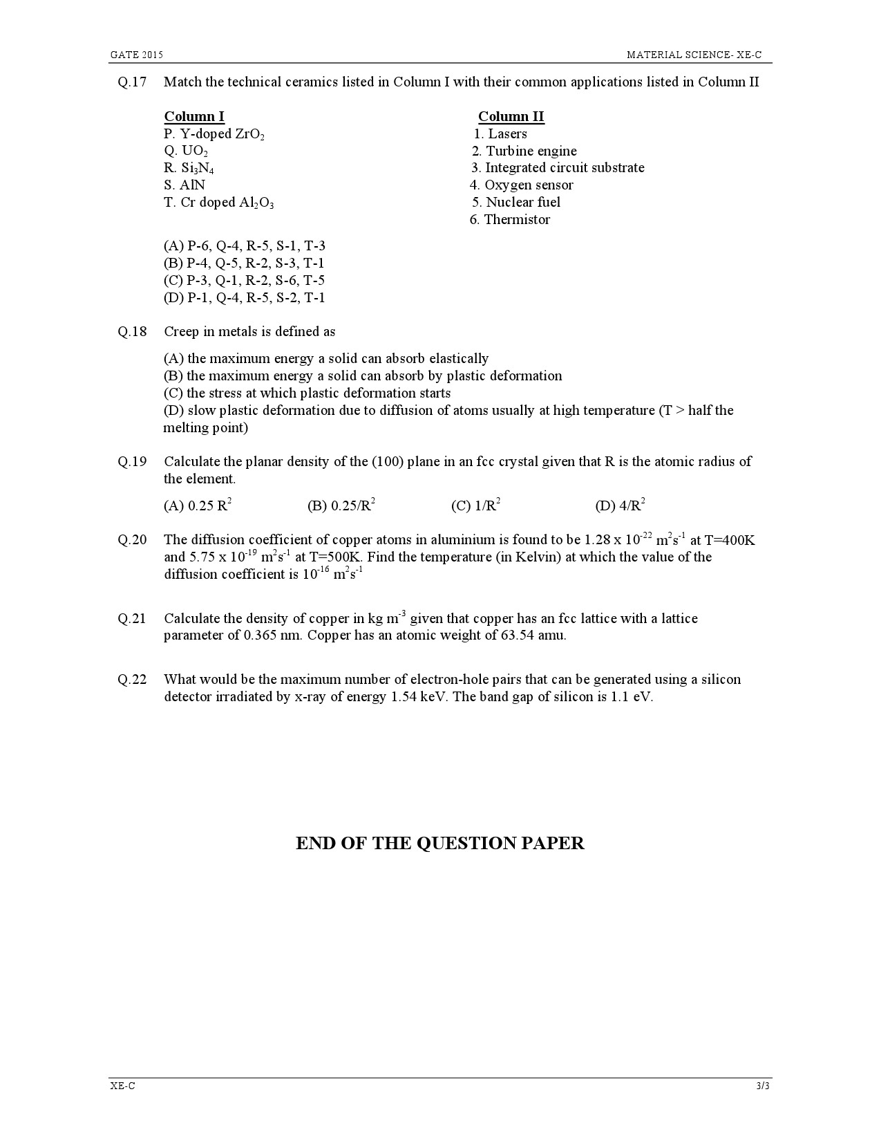 GATE Exam Question Paper 2015 Engineering Sciences 12