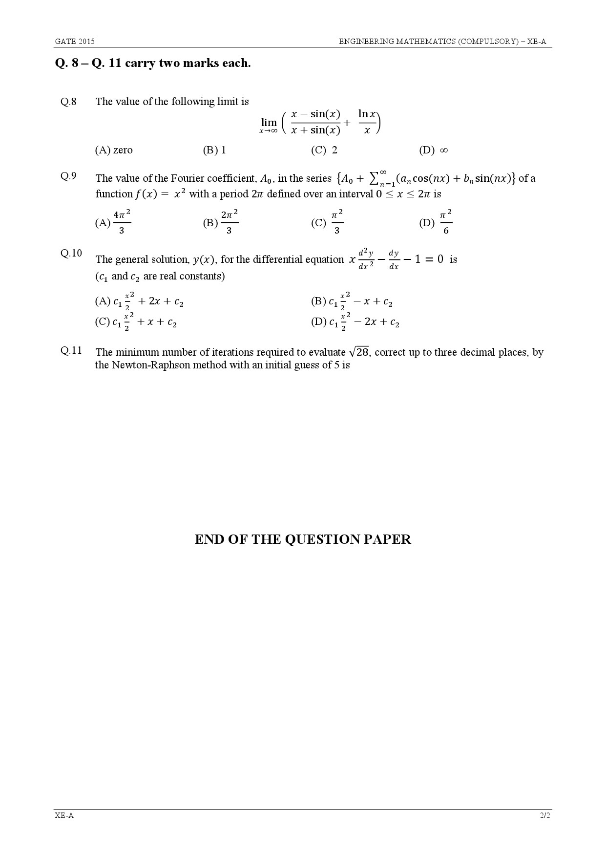 GATE Exam Question Paper 2015 Engineering Sciences 2