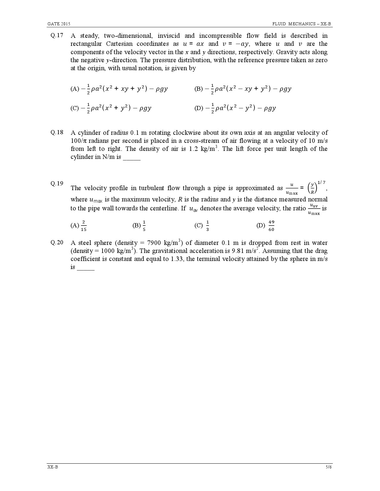 GATE Exam Question Paper 2015 Engineering Sciences 7