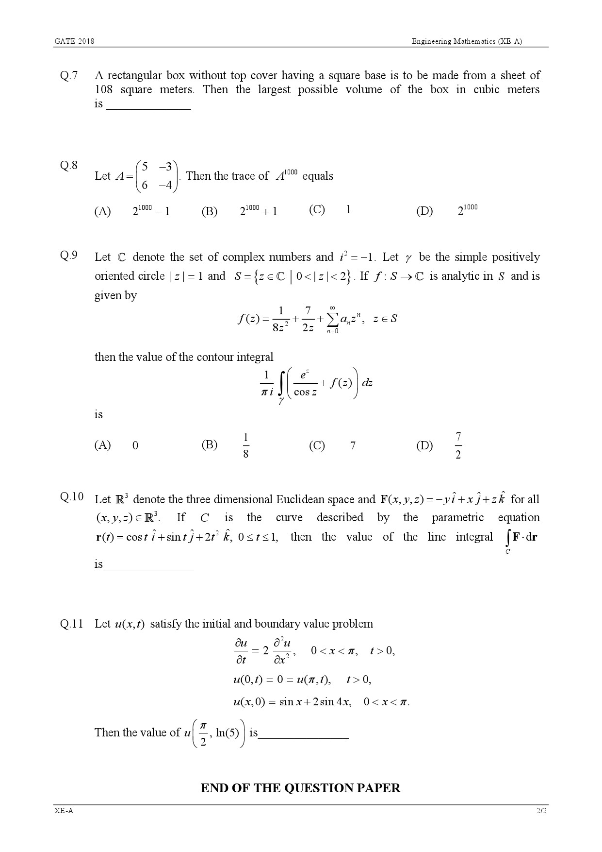 GATE Exam Question Paper 2018 Engineering Sciences 4