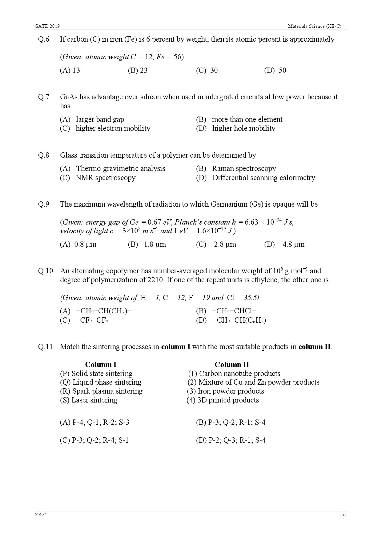 GATE Exam Question Paper 2019 Engineering Sciences 13