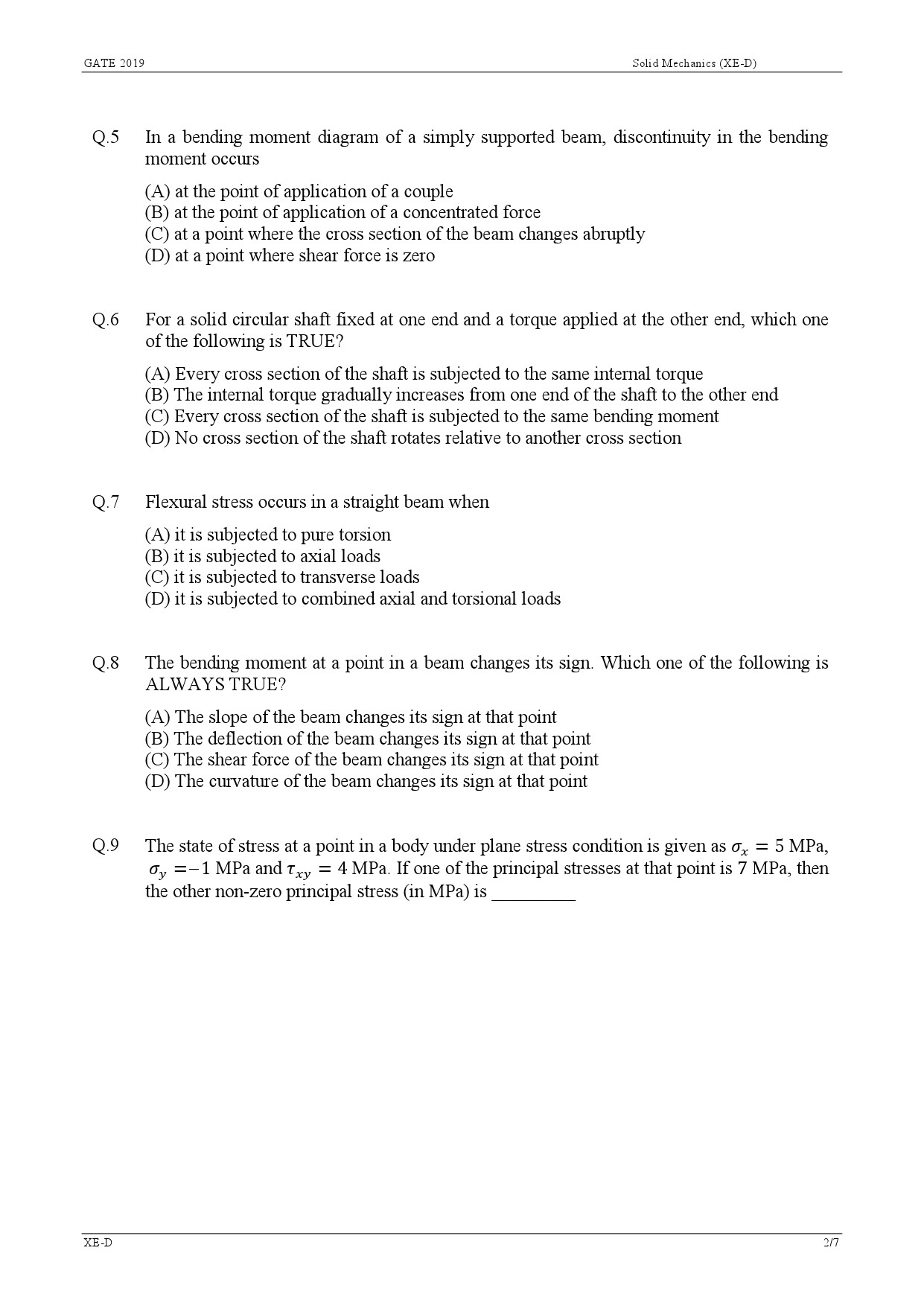 GATE Exam Question Paper 2019 Engineering Sciences 17