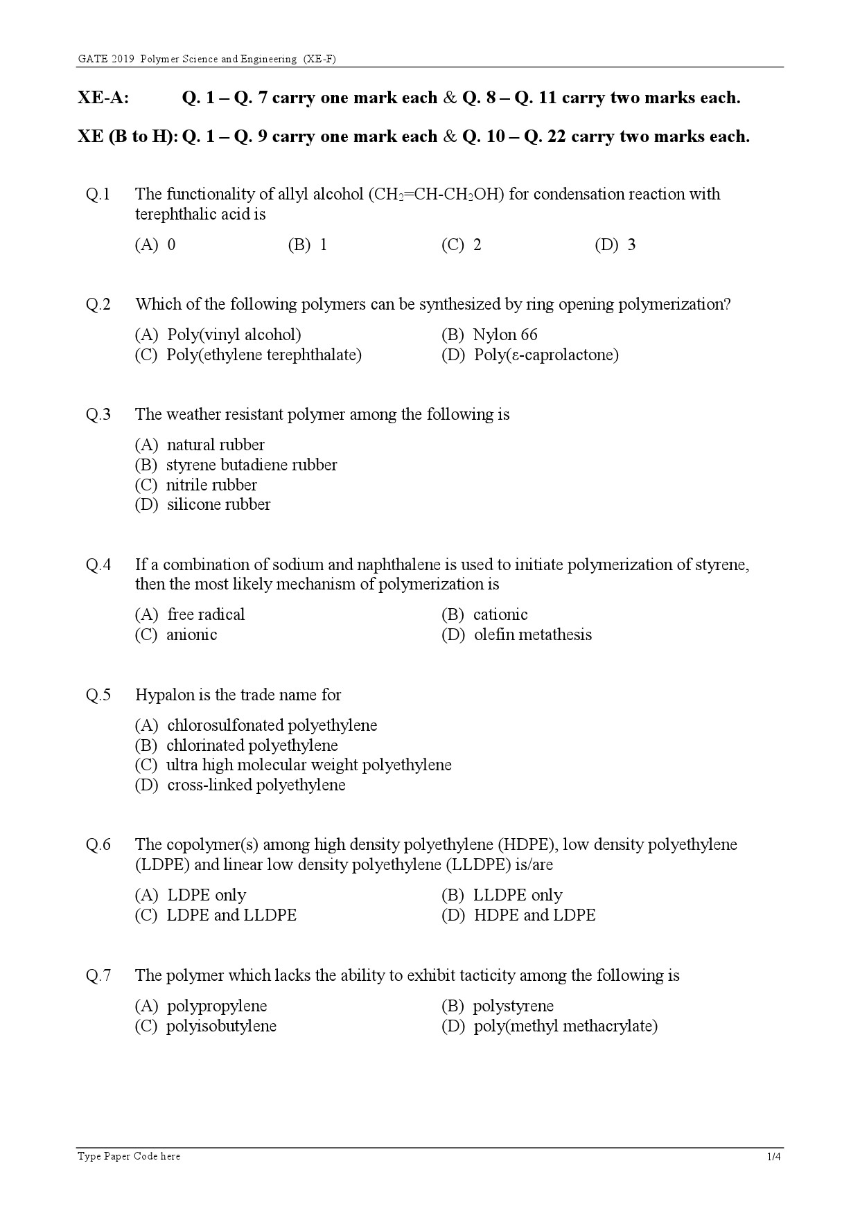 GATE Exam Question Paper 2019 Engineering Sciences 28