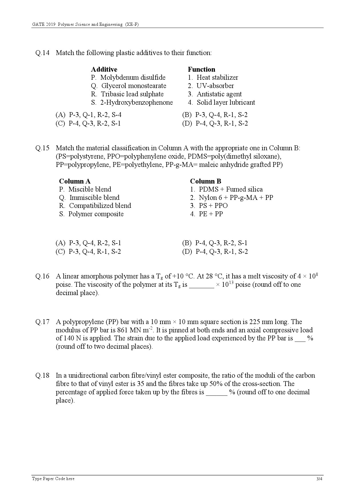 GATE Exam Question Paper 2019 Engineering Sciences 30