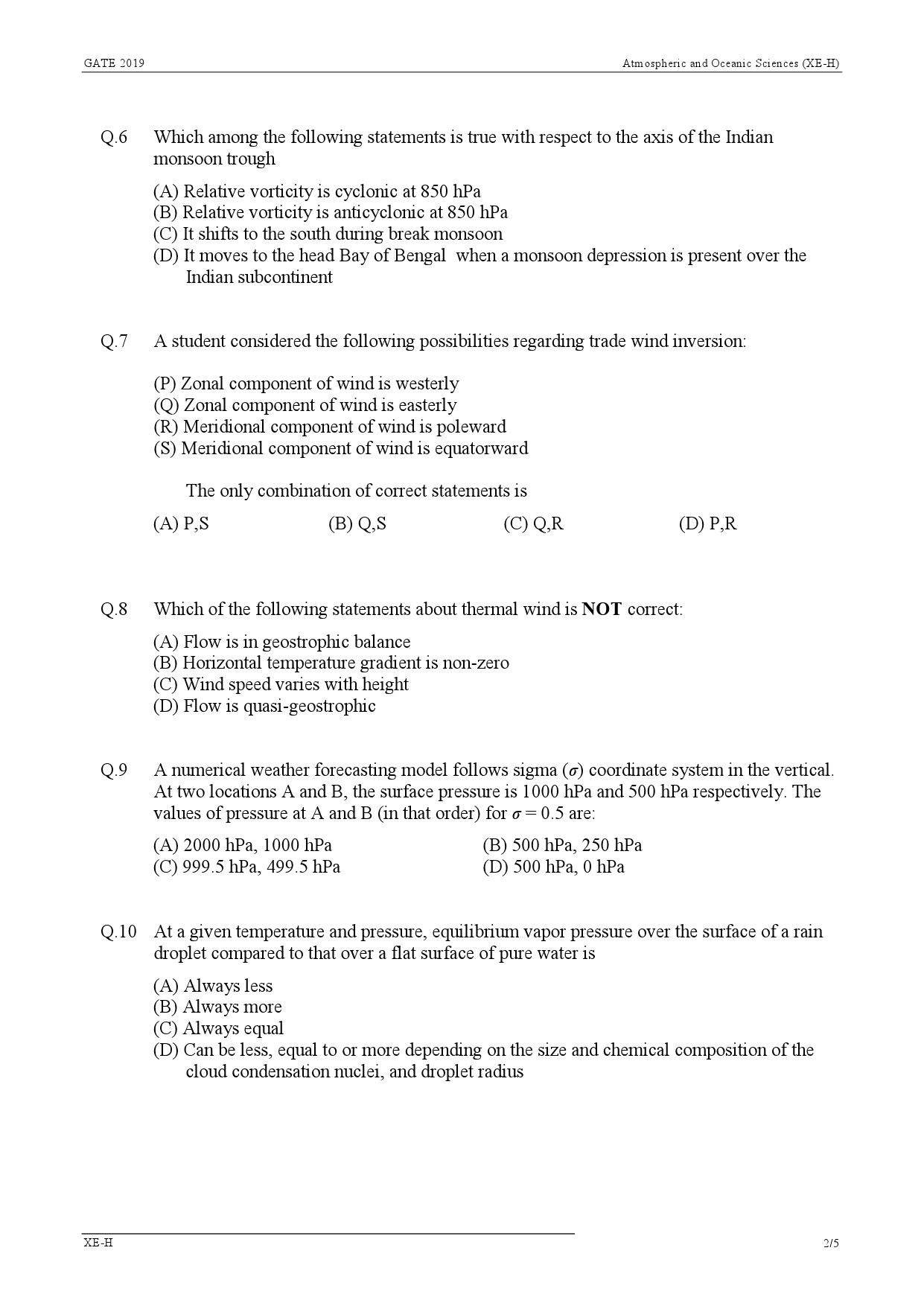GATE Exam Question Paper 2019 Engineering Sciences 37