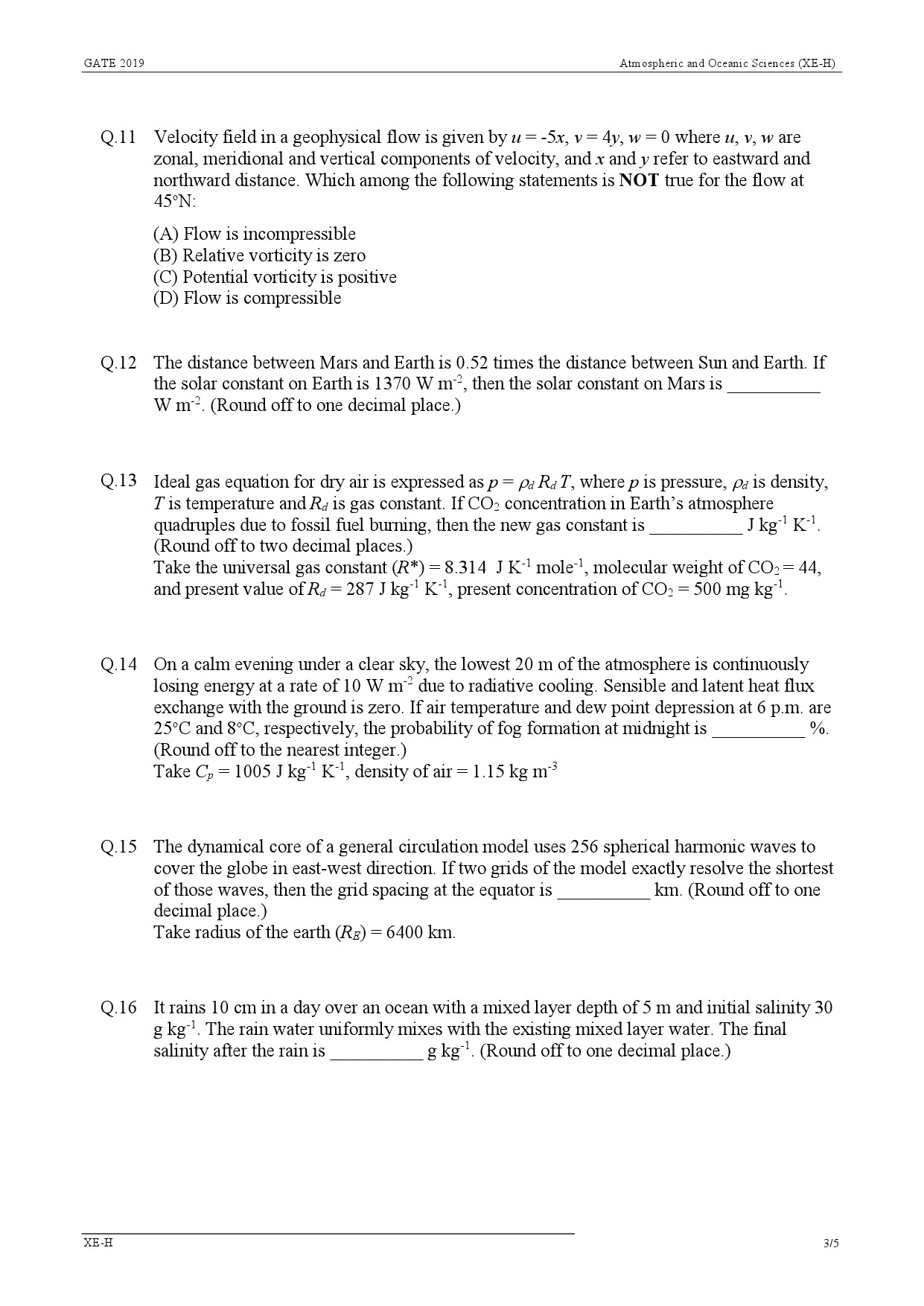 GATE Exam Question Paper 2019 Engineering Sciences 38