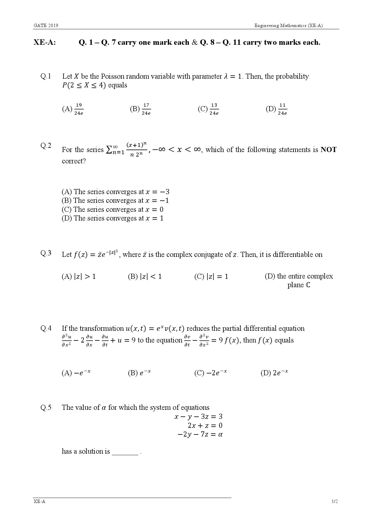 GATE Exam Question Paper 2019 Engineering Sciences 4