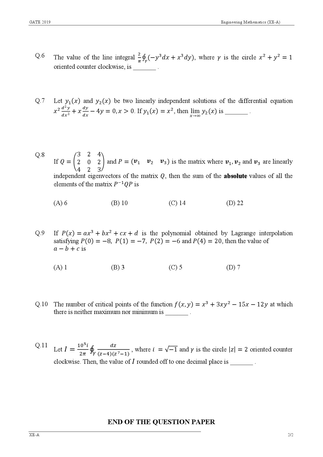 GATE Exam Question Paper 2019 Engineering Sciences 5