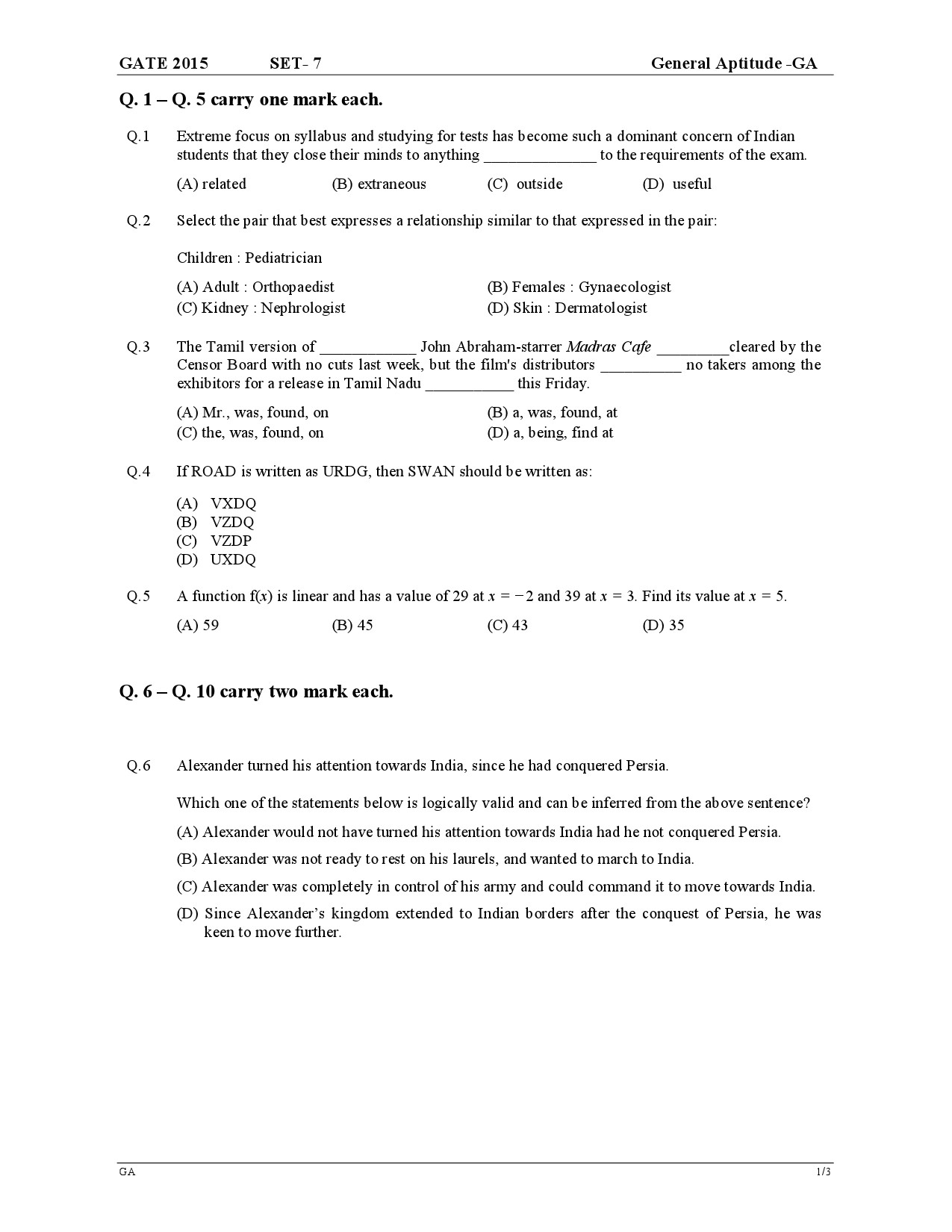 GATE Exam Question Paper 2015 General Aptitude 14