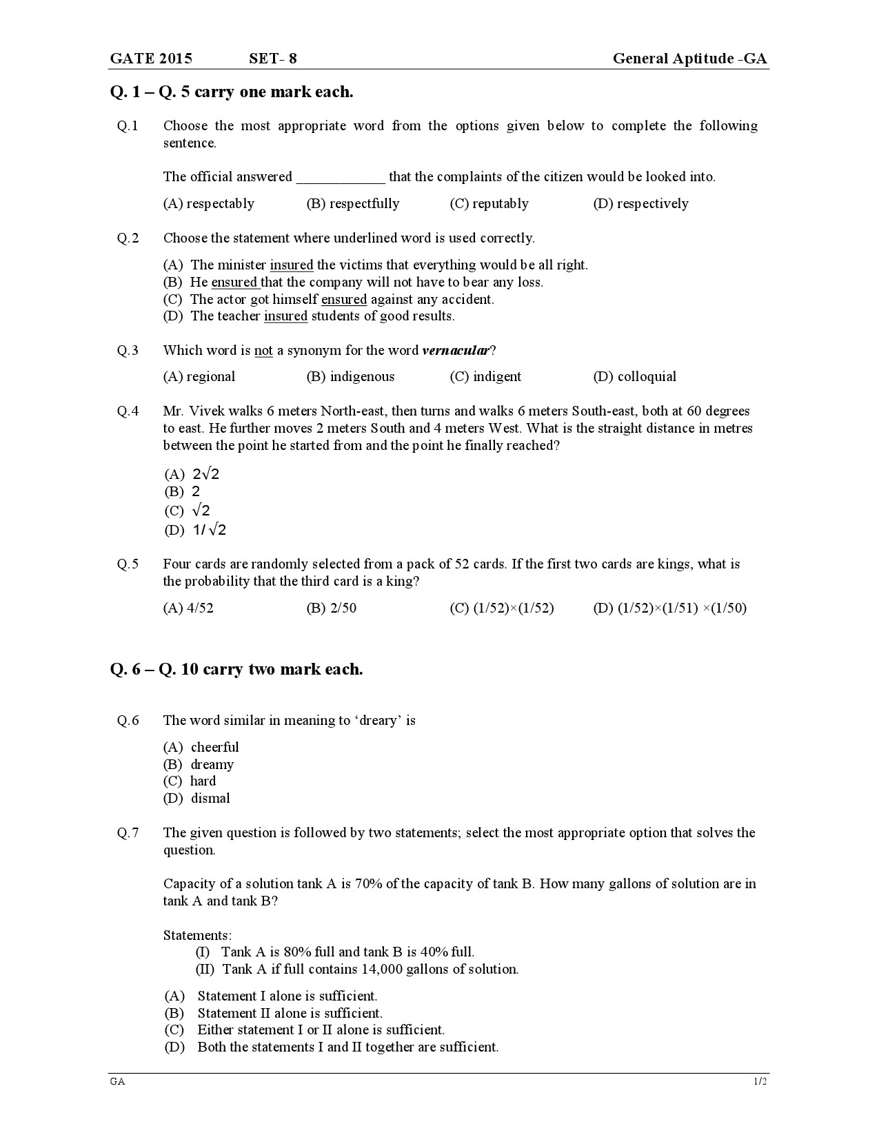GATE Exam Question Paper 2015 General Aptitude 17