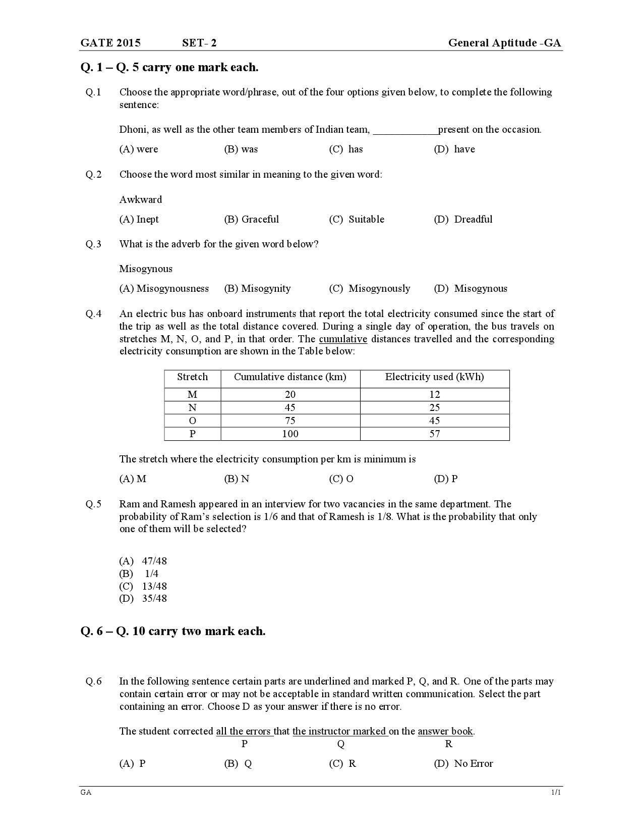 GATE Exam Question Paper 2015 General Aptitude 3