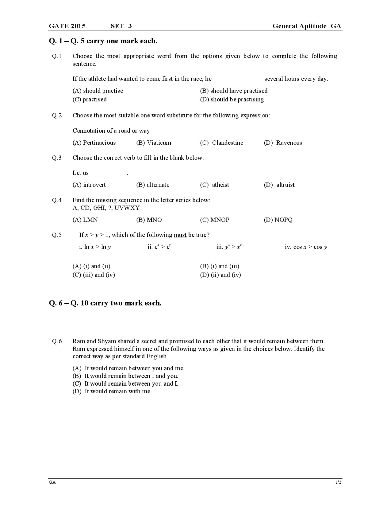 GATE Exam Question Paper 2015 General Aptitude 5