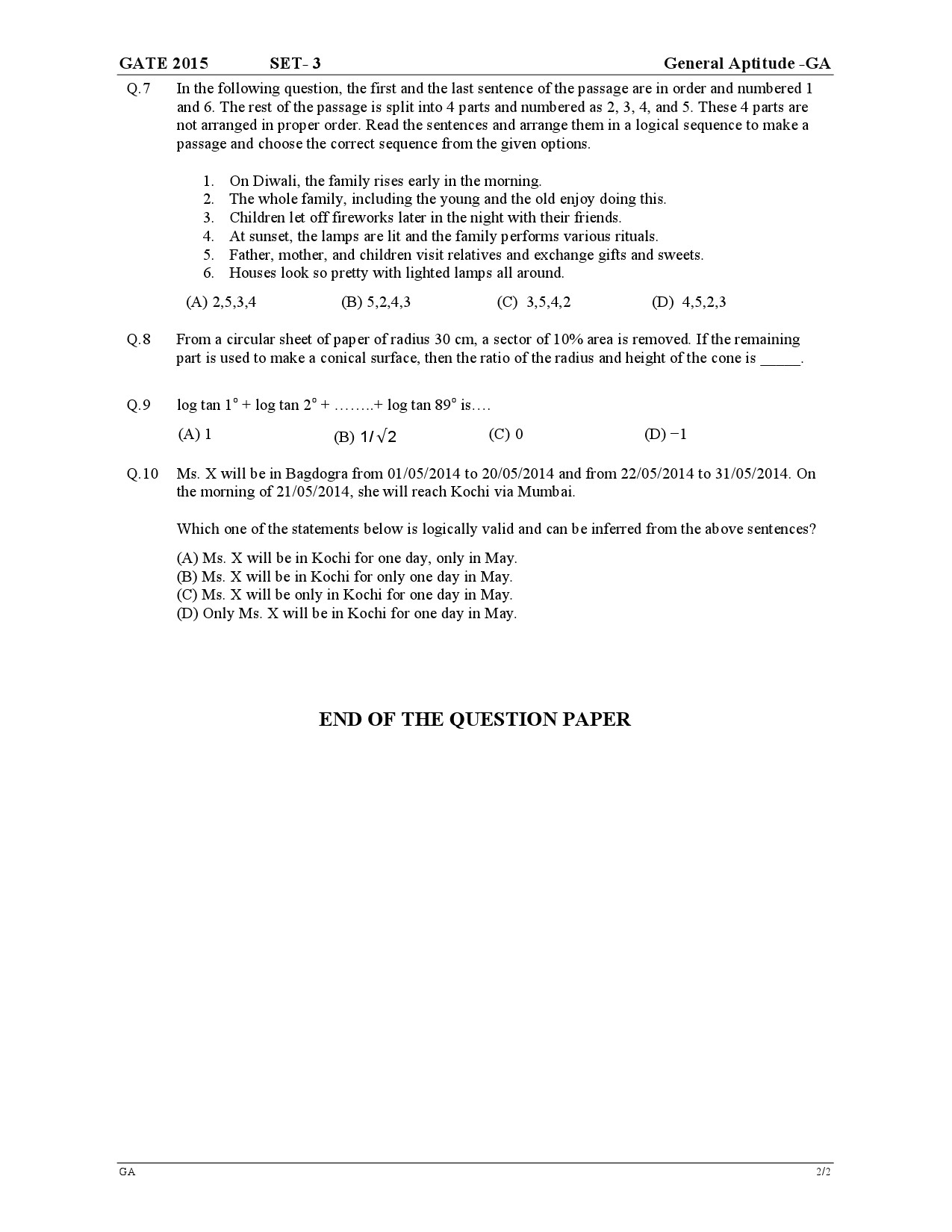 GATE Exam Question Paper 2015 General Aptitude 6
