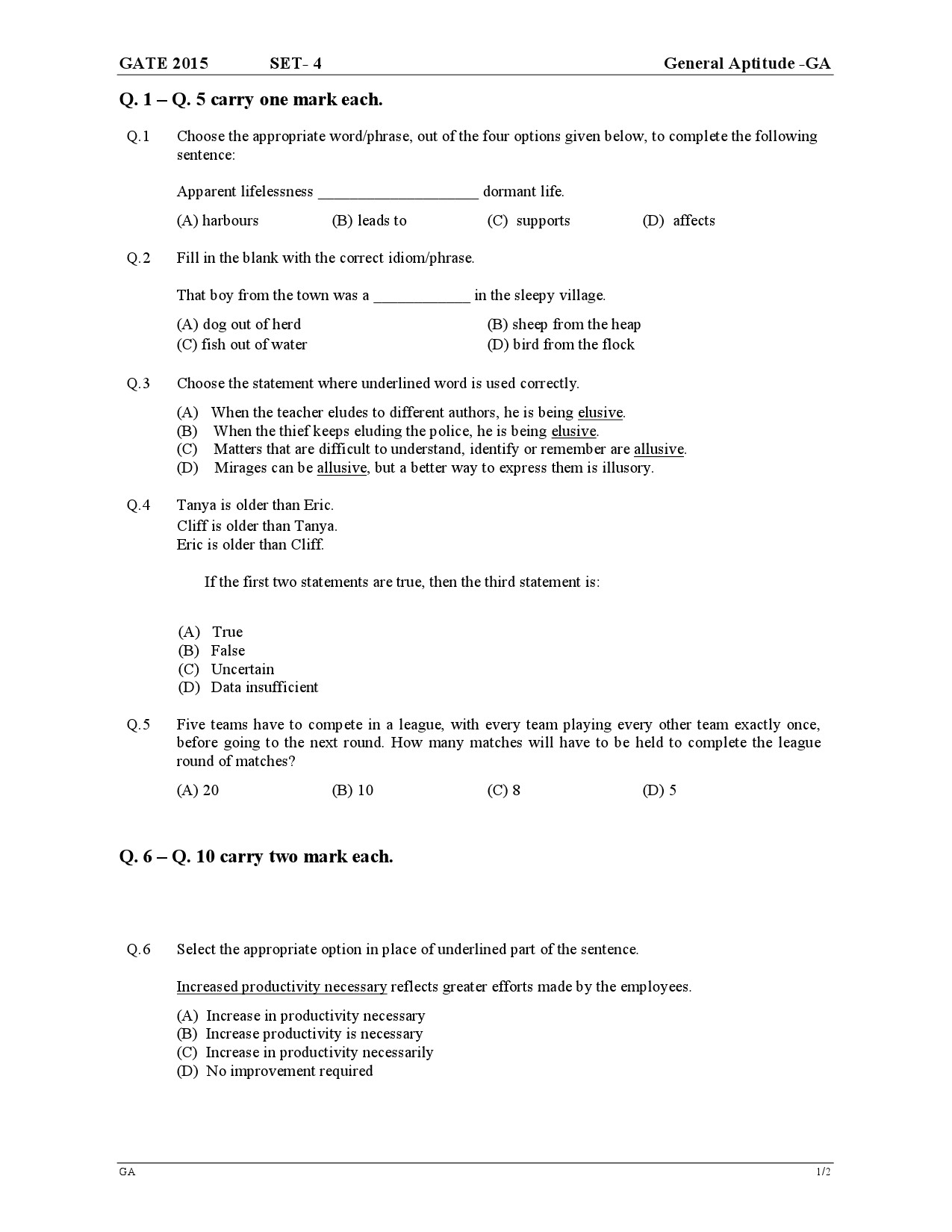 GATE Exam Question Paper 2015 General Aptitude 7