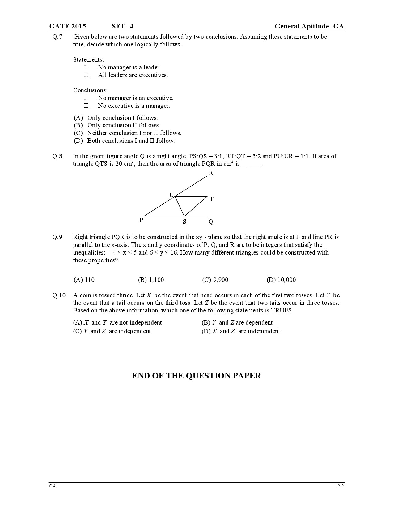 GATE Exam Question Paper 2015 General Aptitude 8