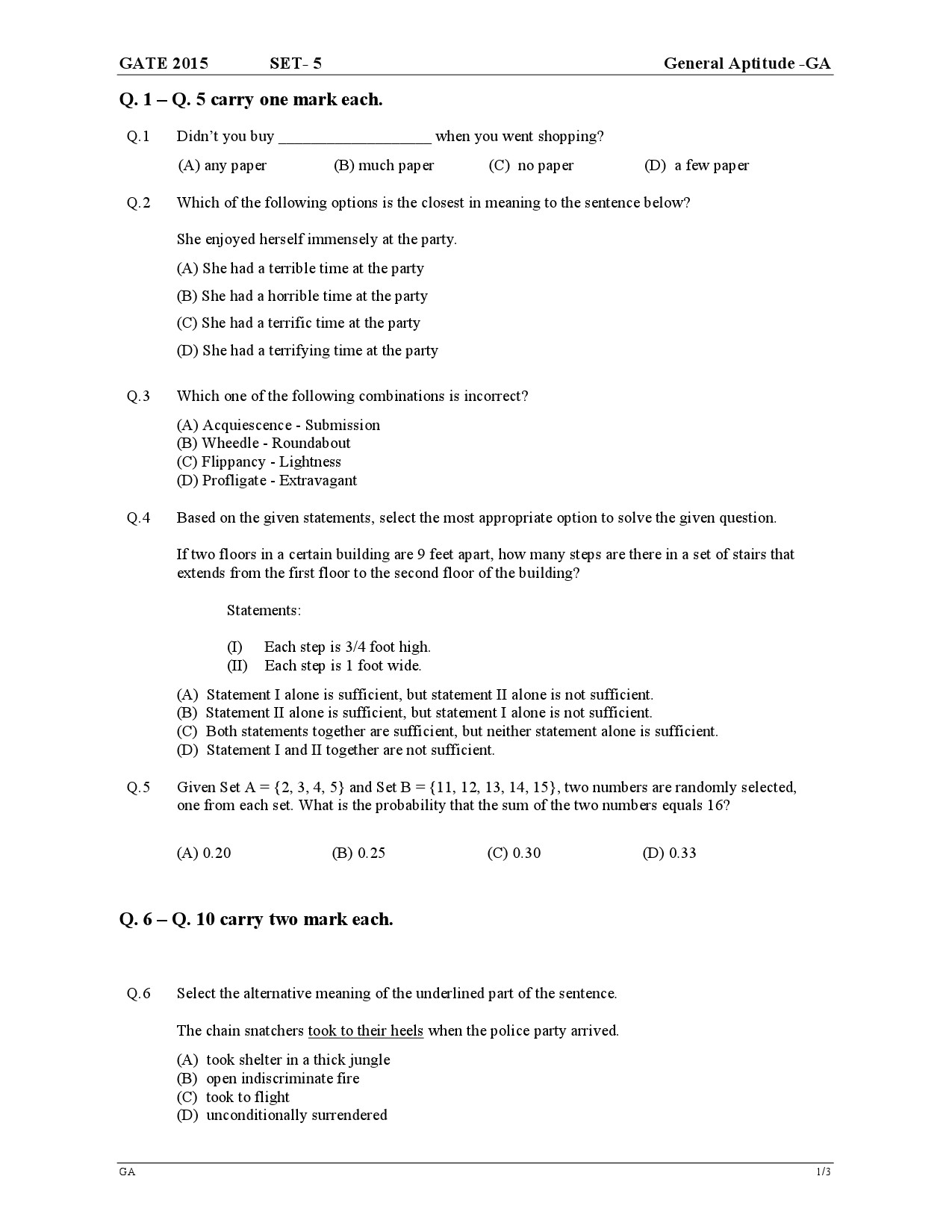 GATE Exam Question Paper 2015 General Aptitude 9