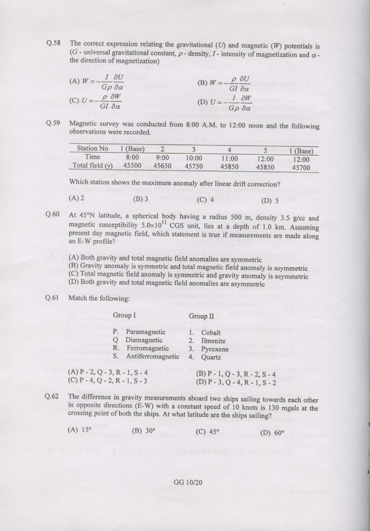 GATE Exam Question Paper 2007 Geology and Geophysics 10