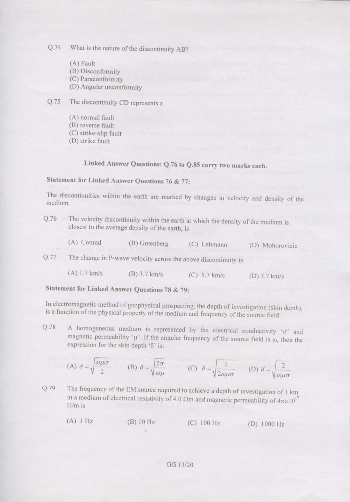 GATE Exam Question Paper 2007 Geology and Geophysics 13