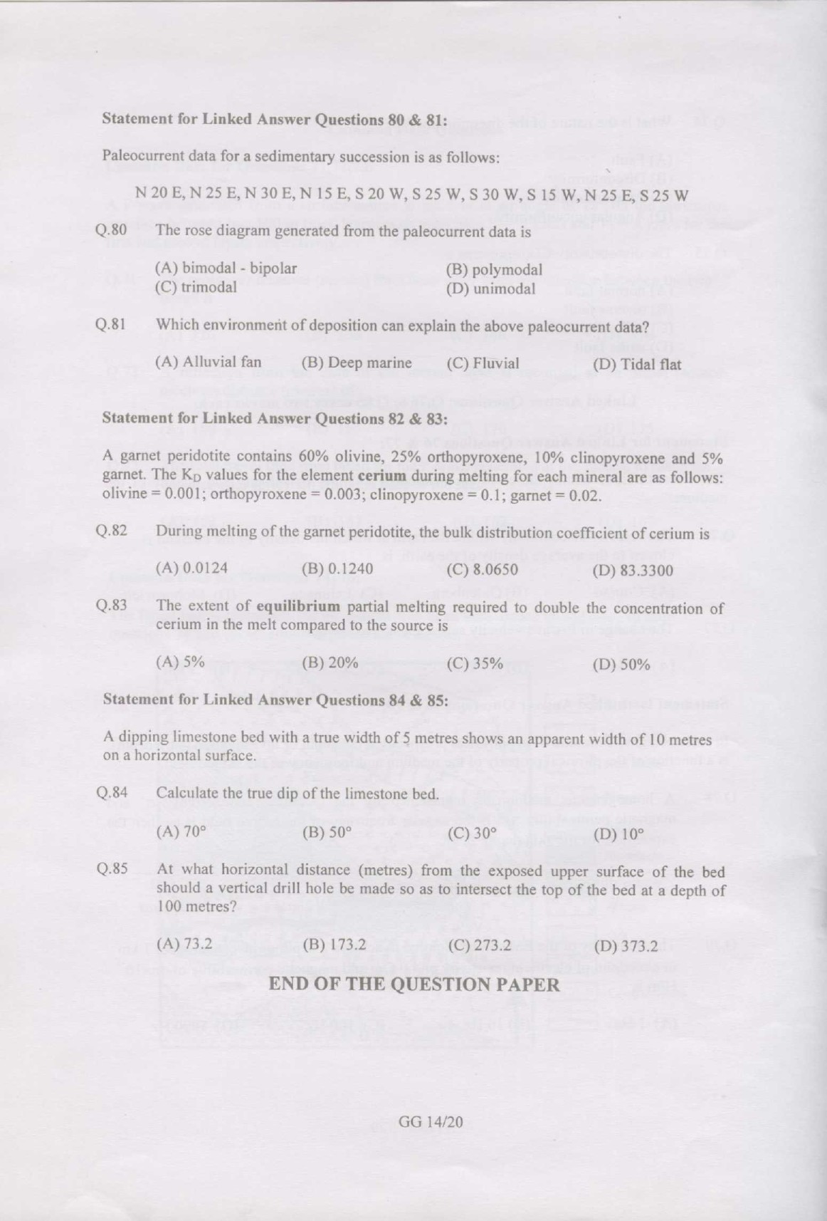 GATE Exam Question Paper 2007 Geology and Geophysics 14