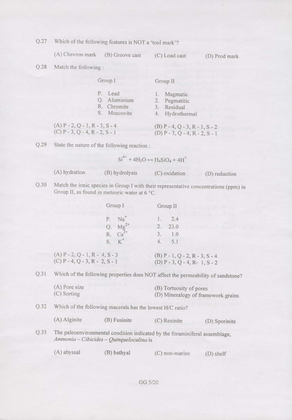 GATE Exam Question Paper 2007 Geology and Geophysics 5