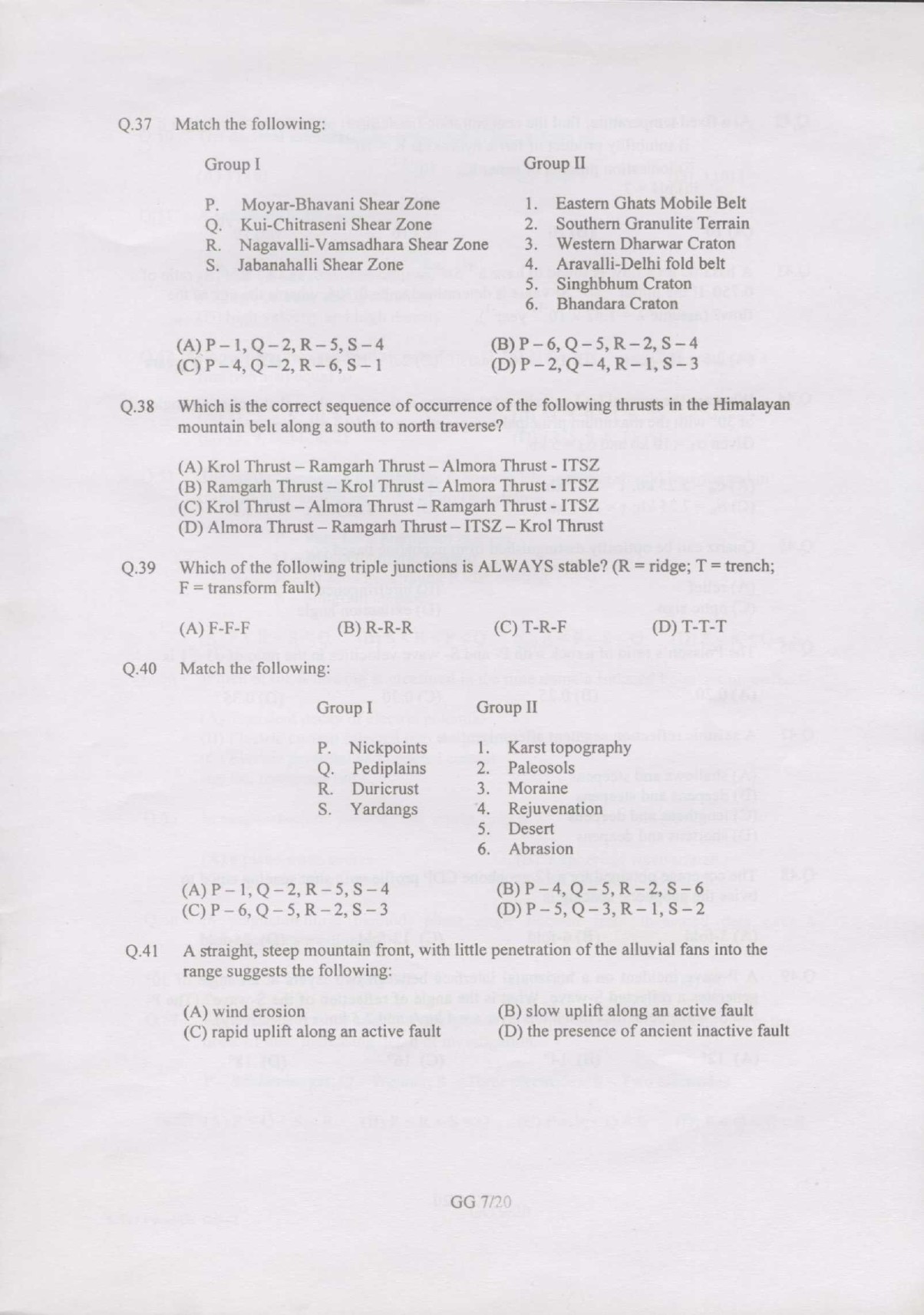 GATE Exam Question Paper 2007 Geology and Geophysics 7
