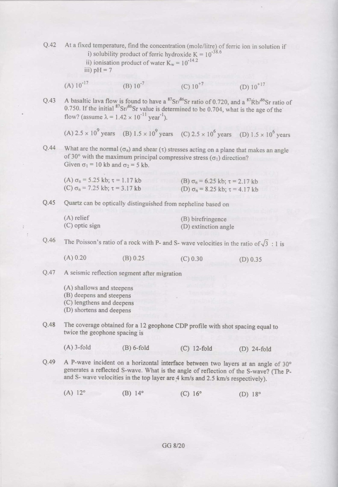 GATE Exam Question Paper 2007 Geology and Geophysics 8