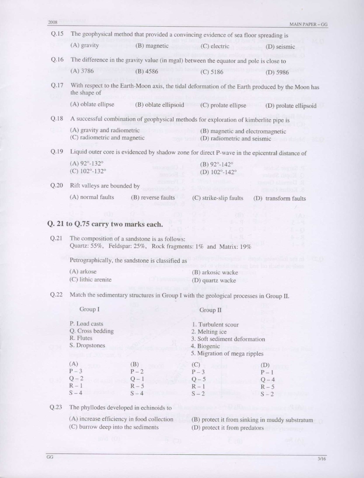 GATE Exam Question Paper 2008 Geology and Geophysics 3