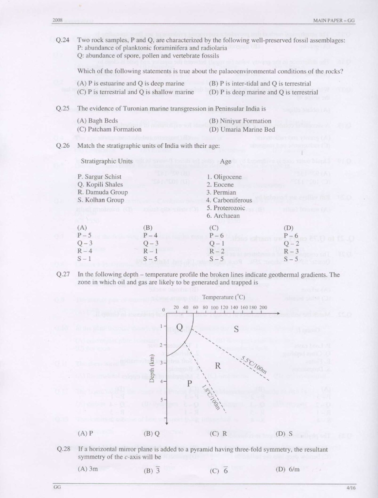 GATE Exam Question Paper 2008 Geology and Geophysics 4