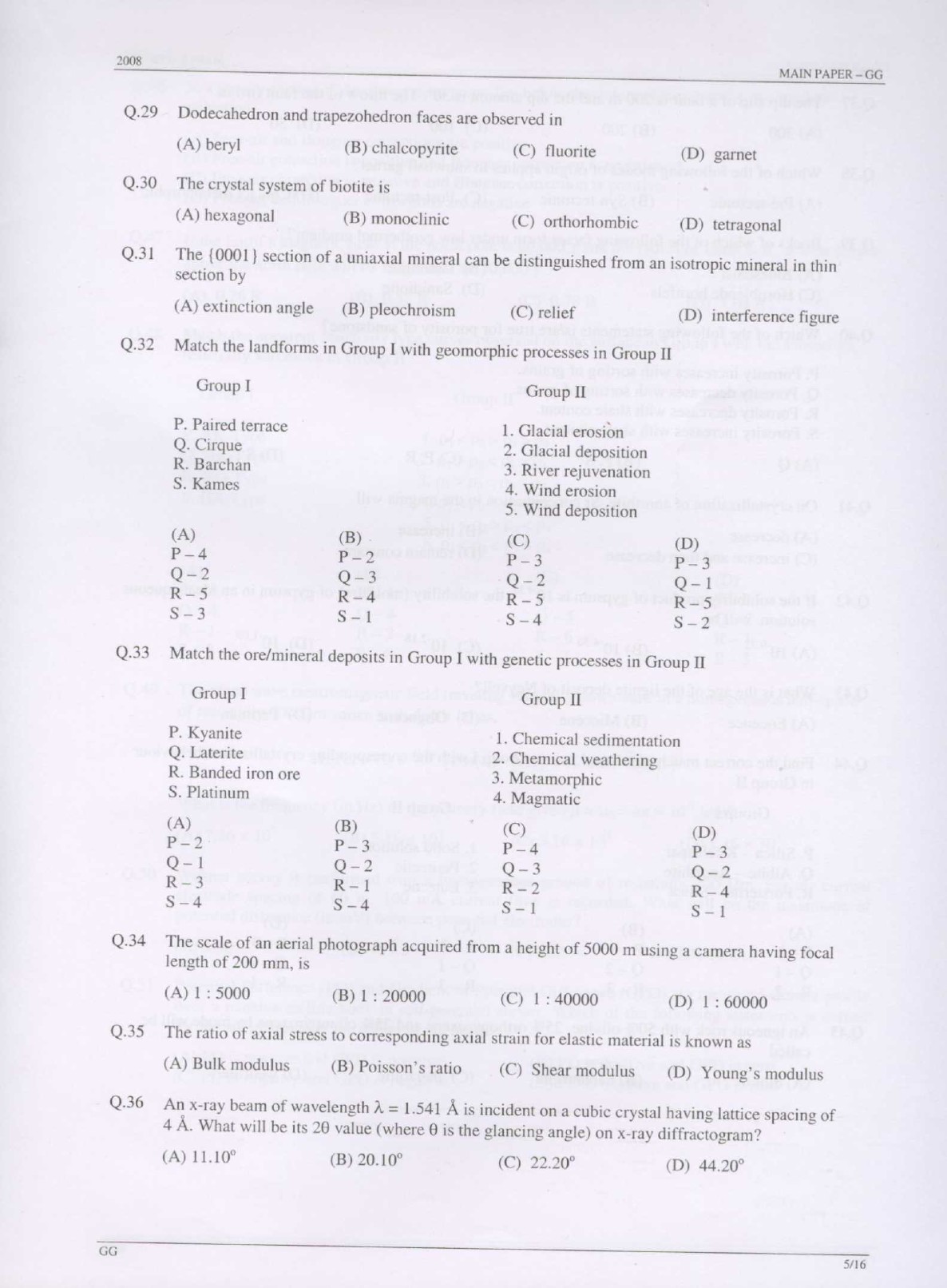 GATE Exam Question Paper 2008 Geology and Geophysics 5