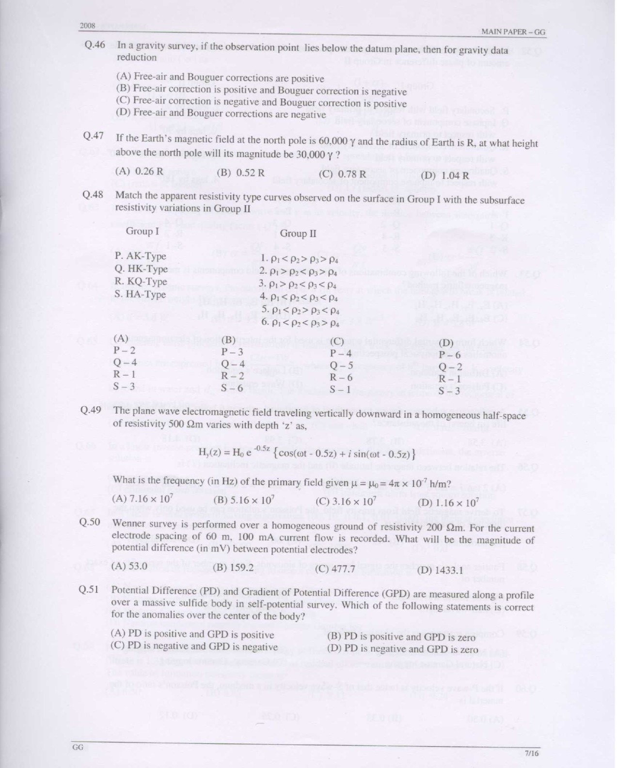 GATE Exam Question Paper 2008 Geology and Geophysics 7