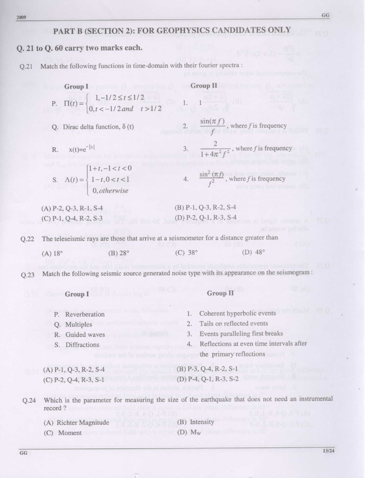 GATE Exam Question Paper 2009 Geology and Geophysics 13