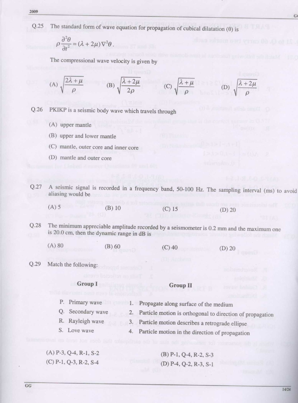 GATE Exam Question Paper 2009 Geology and Geophysics 14