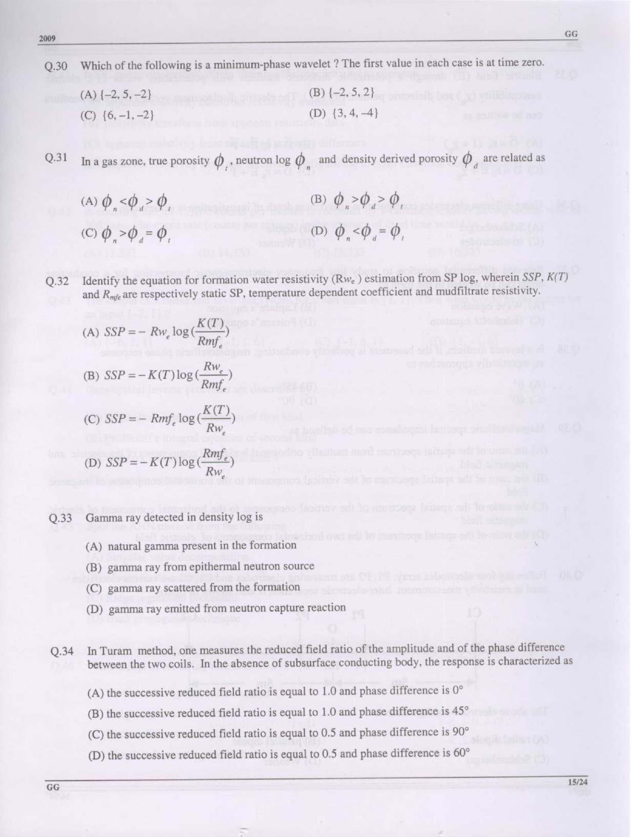 GATE Exam Question Paper 2009 Geology and Geophysics 15