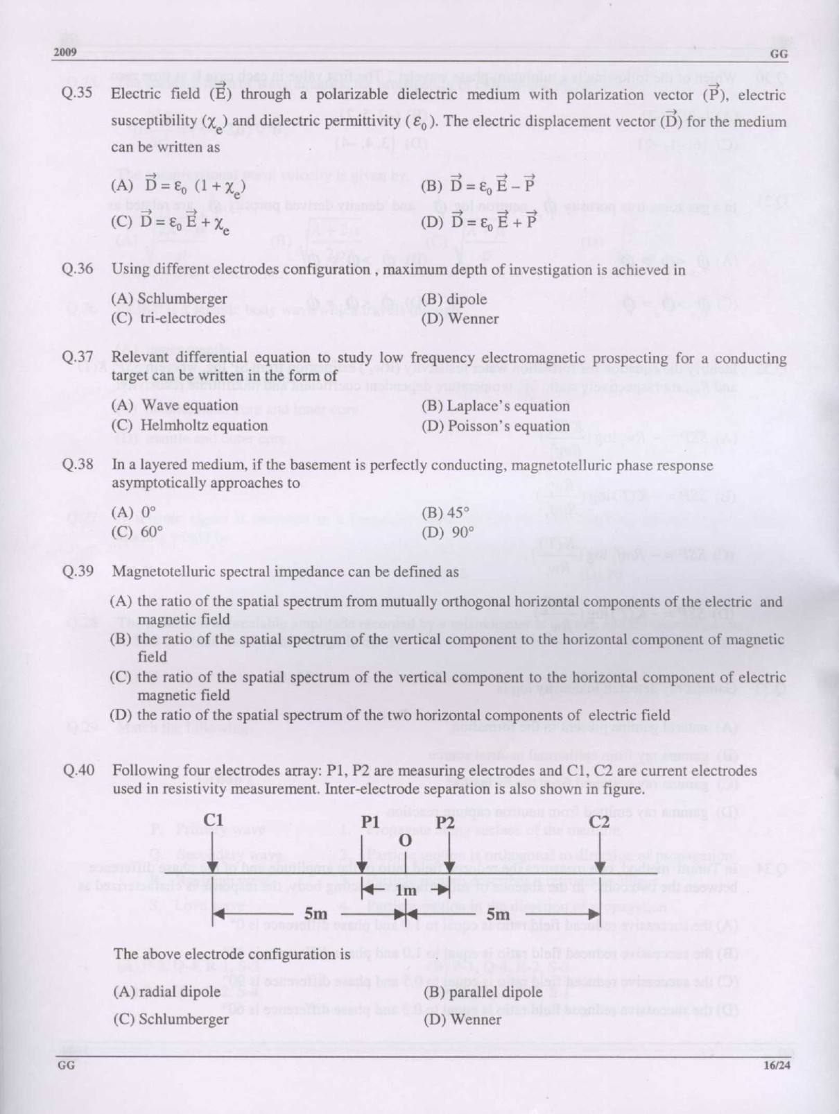 GATE Exam Question Paper 2009 Geology and Geophysics 16