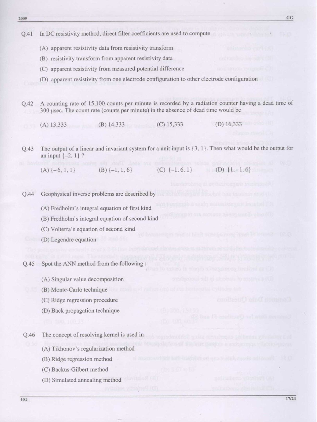 GATE Exam Question Paper 2009 Geology and Geophysics 17