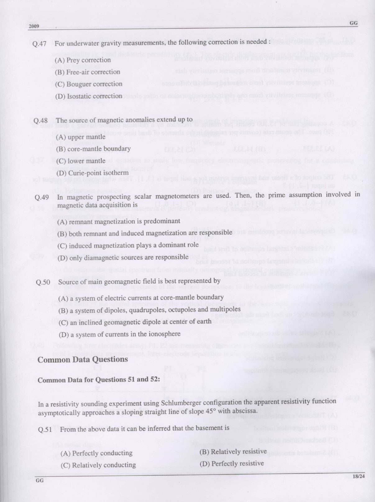 GATE Exam Question Paper 2009 Geology and Geophysics 18