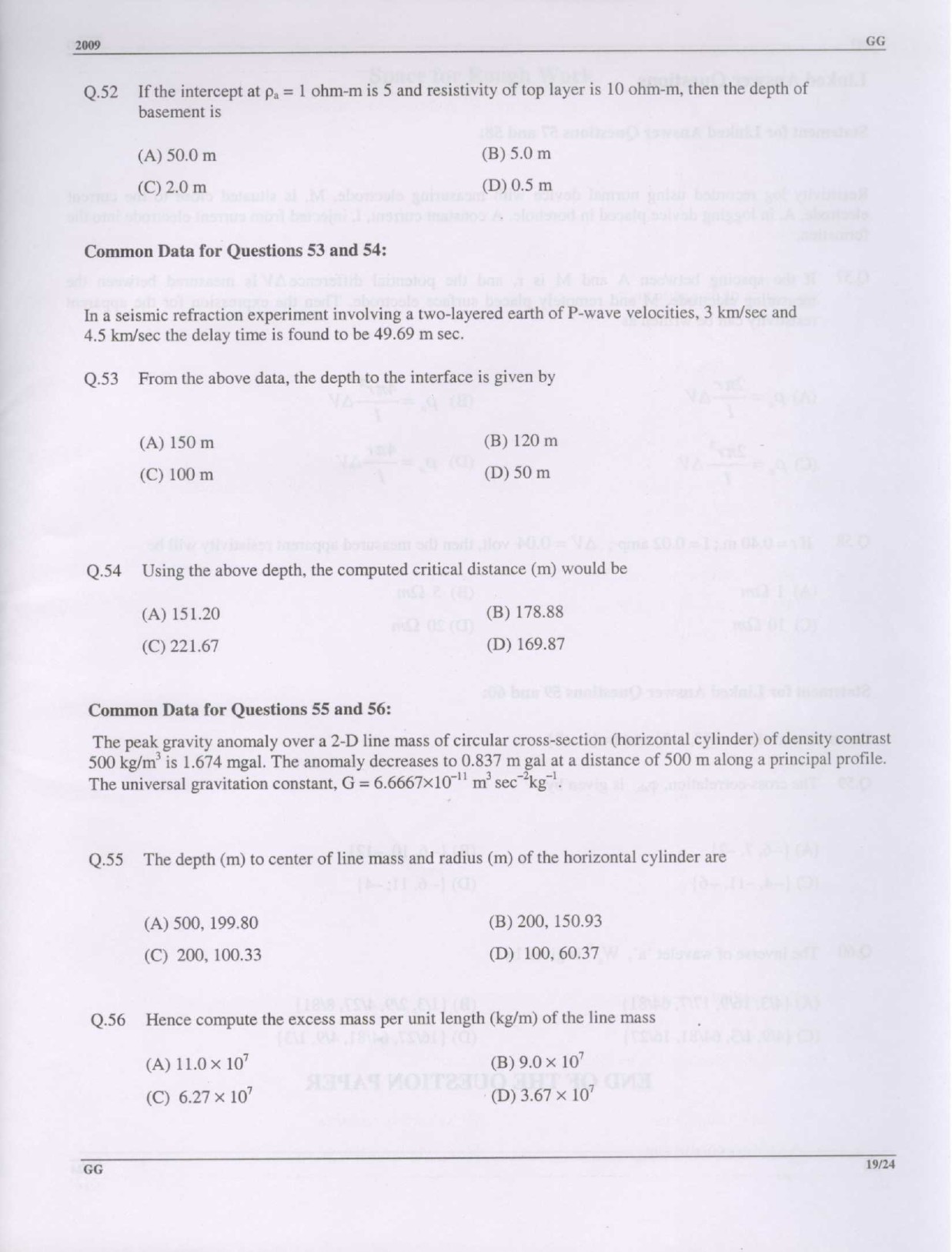 GATE Exam Question Paper 2009 Geology and Geophysics 19