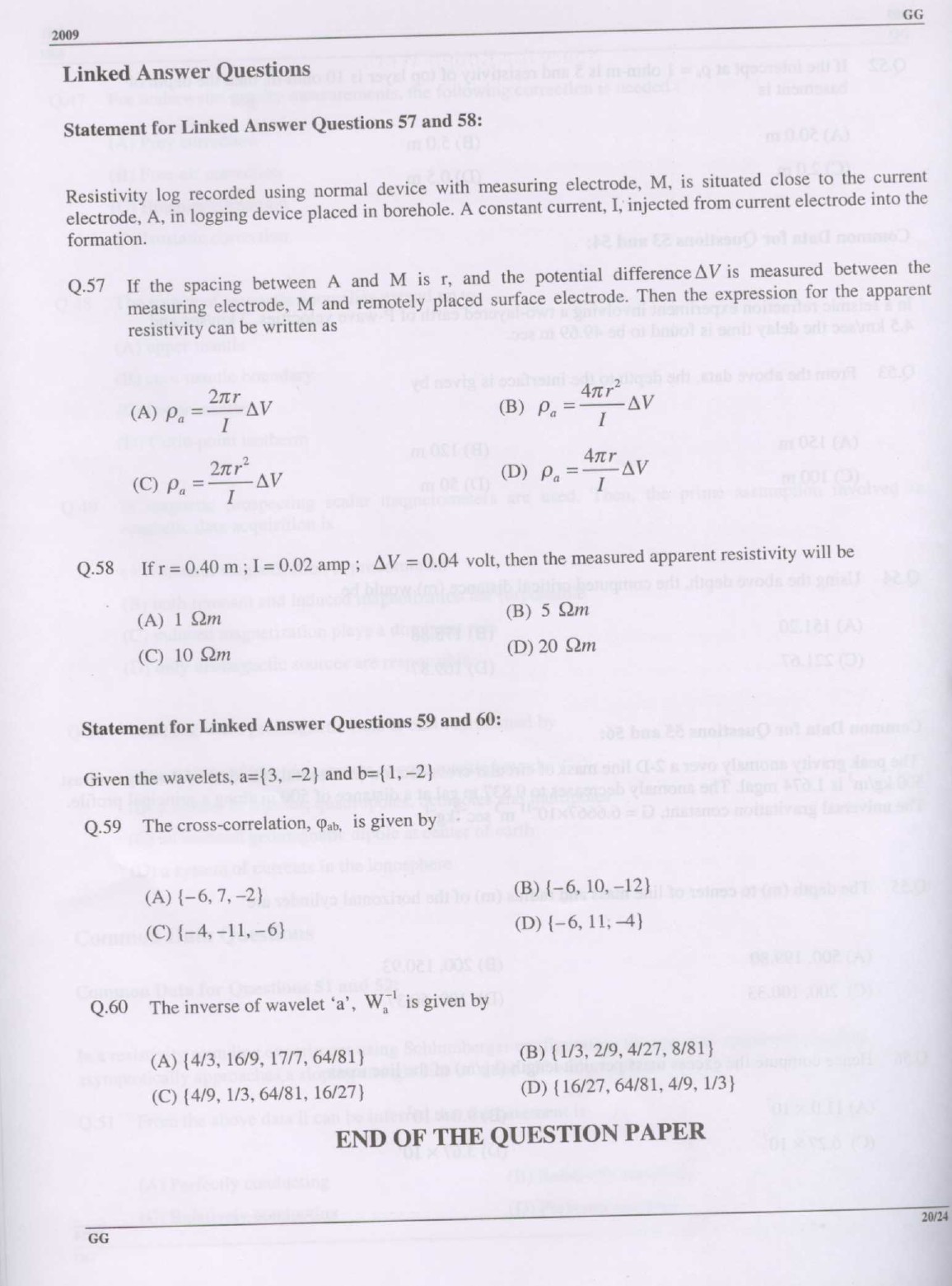 GATE Exam Question Paper 2009 Geology and Geophysics 20