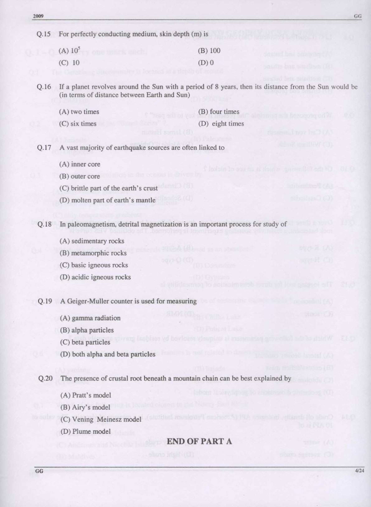 GATE Exam Question Paper 2009 Geology and Geophysics 4